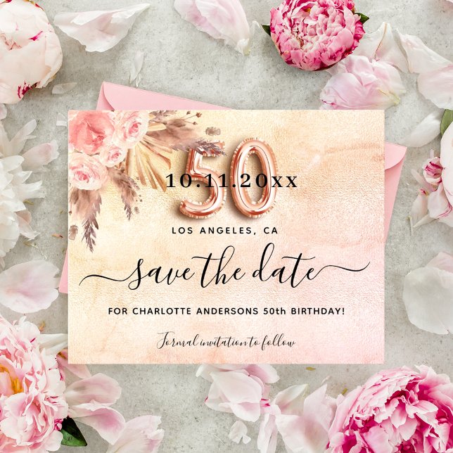 Budget 50e anniversaire pampas rose save the date (Créateur téléchargé)