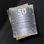 Budget 50e anniversaire parties scintillant argent<br><div class="desc">Une invitation moderne,  élégante et glamour pour un 50ème anniversaire. Un arrière - plan faux argenté,  décoré de poussière de parties scintillant. Personnalisez et ajoutez votre nom et les détails de votre fête. Le numéro 50 est écrit avec une police de style ballon,  script.</div>
