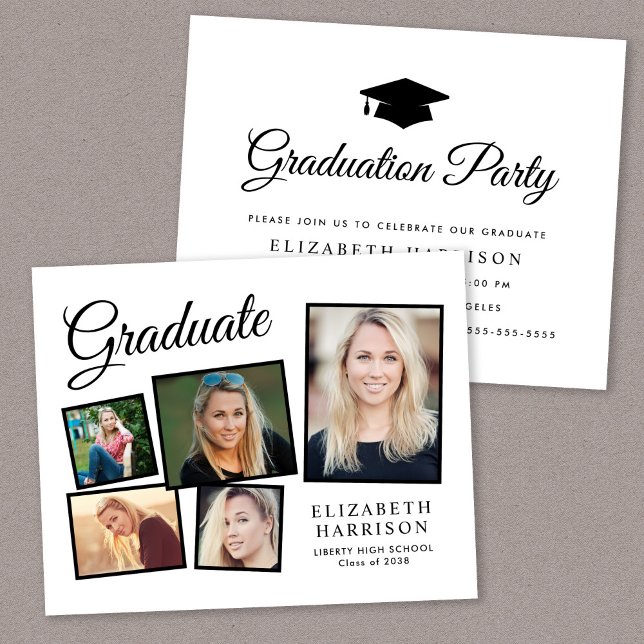 Budget 5 - Invitation de la fête de graduation pho (A personalized photo graduation party invitation to celebrate the graduate's achievements)