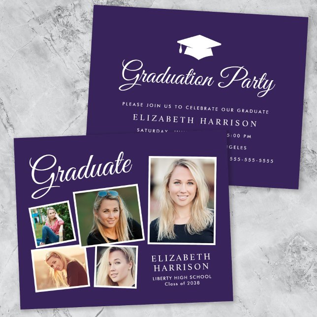 Budget 5 Photo Purple Graduation Party Invitation (Créateur téléchargé)