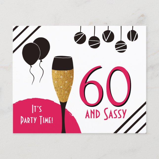 Budget 60 Sassy Artsy Pink Black Gold Invitation (Devant)