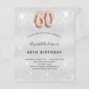Budget 60e anniversaire argent rose or invitation