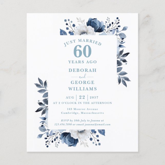 Budget 60e anniversaire du Mariage Invitation flor (Devant)