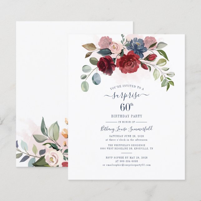 Budget 60e anniversaire Eucalyptus Invitation flor (Devant / Derrière)