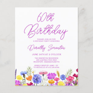 BUDGET 60e anniversaire Fleur sauvage violet Invit
