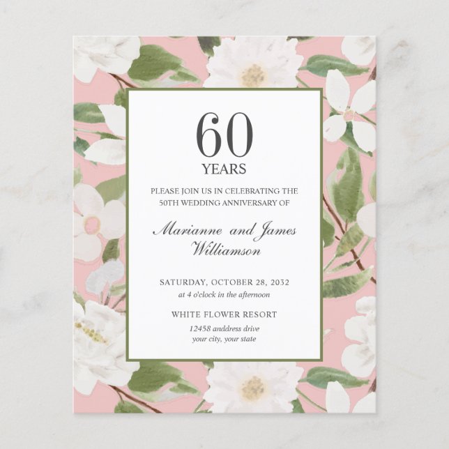 Budget 60e anniversaire Fleurs blanches rose (Devant)
