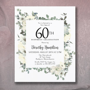 Budget 60e anniversaire Invitation florale blanche