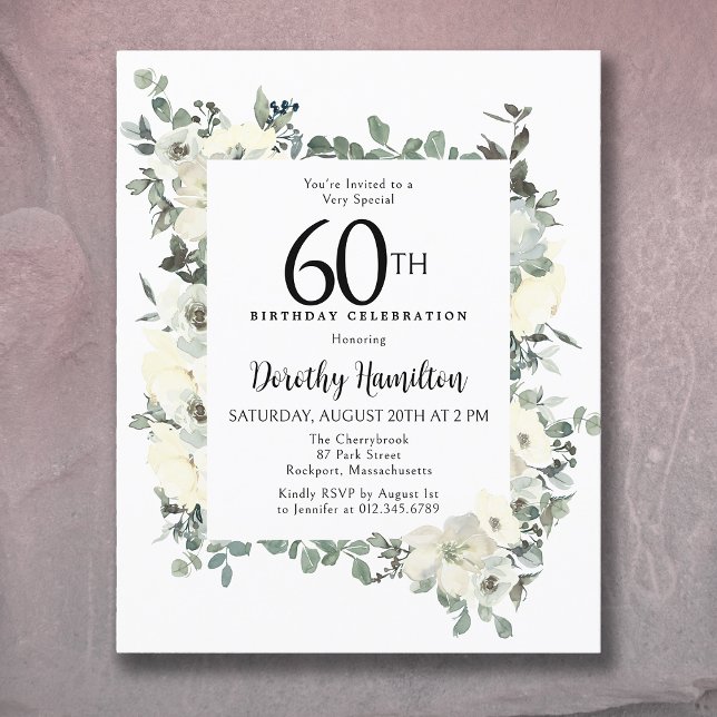 Budget 60e anniversaire Invitation florale blanche (Créateur téléchargé)