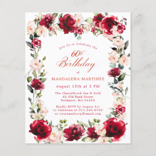 BUDGET 60e anniversaire Invitation rose rose rose 