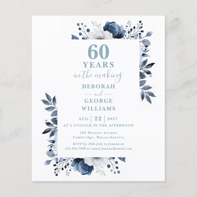 Budget 60e anniversaire Mariage Invitation floral (Devant)
