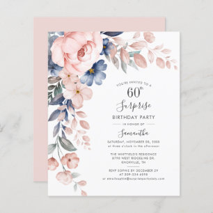 Budget 60e anniversaire Pink Floral Party Invitati