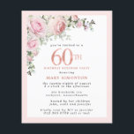 Budget 60e anniversaire Surprise Party rose Floral<br><div class="desc">Cadre rose moelleux avec un élégant arrangement rose rose rose dans le coin supérieur gauche. 60ème est écrit dans une belle texture rose or. Joli design féminin.</div>