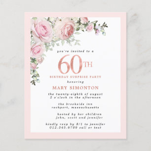 Budget 60e anniversaire Surprise Party rose Floral