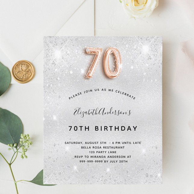 Budget 70e anniversaire argent rose or invitation (Créateur téléchargé)