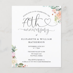 Budget 70e Anniversaire Coeur Floral Invitation