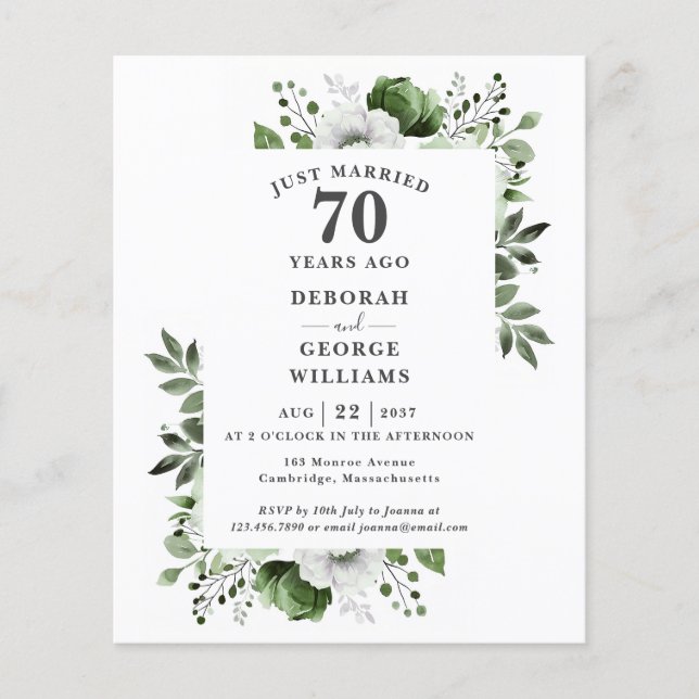 Budget 70e anniversaire du Mariage Invitation flor (Devant)