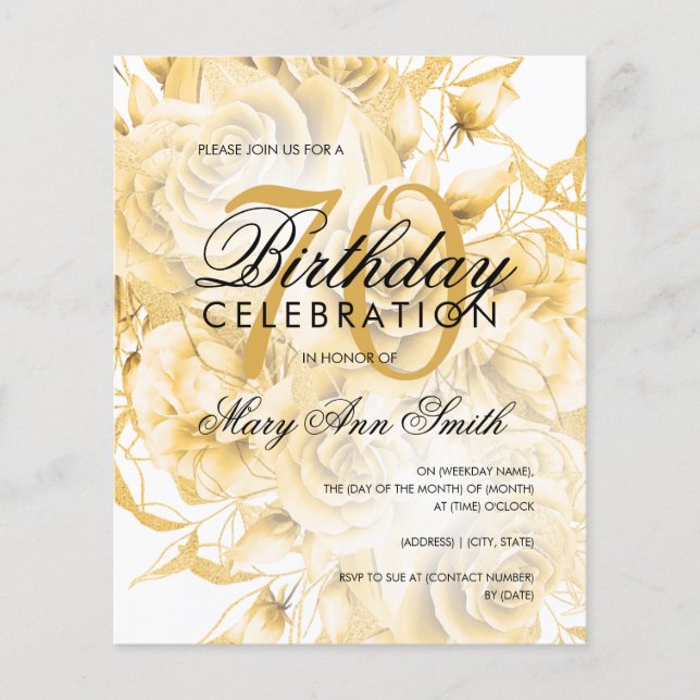 Budget 70e anniversaire Floral Invitation or (Devant)