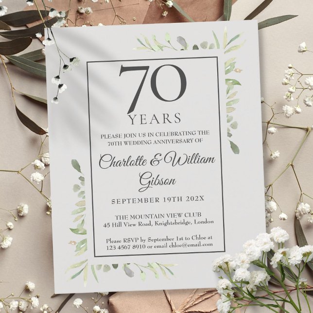 Budget 70e anniversaire Invitation de verdure (Budget 70th Anniversary Greenery Invitation)