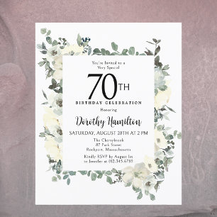Budget 70e anniversaire Invitation florale blanche