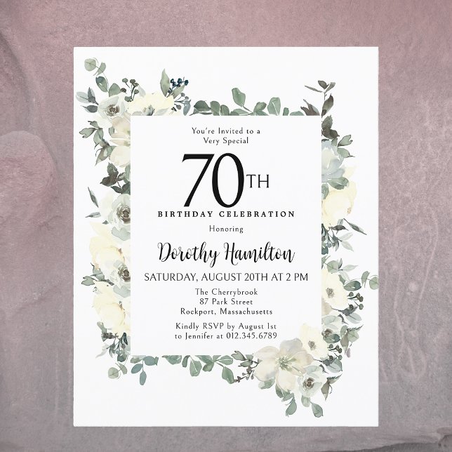 Budget 70e anniversaire Invitation florale blanche (Créateur téléchargé)