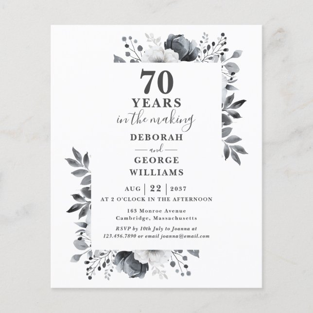 Budget 70e anniversaire Mariage Invitation floral (Devant)
