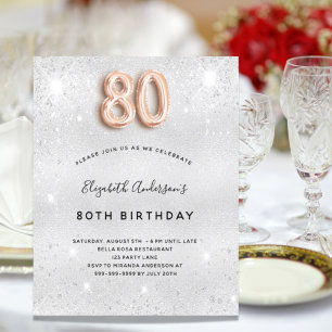 Budget 80e anniversaire argent rose or invitation