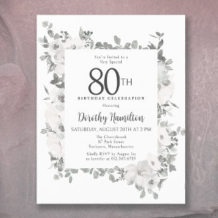 Budget 80e anniversaire Invitation florale blanche