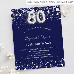Budget 80e anniversaire marine bleu argent invitat