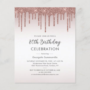 Budget 80e anniversaire Rose de fête Invitation d'