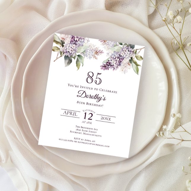 BUDGET 85e fête d'anniversaire Purple Lilac Floral (Créateur téléchargé)