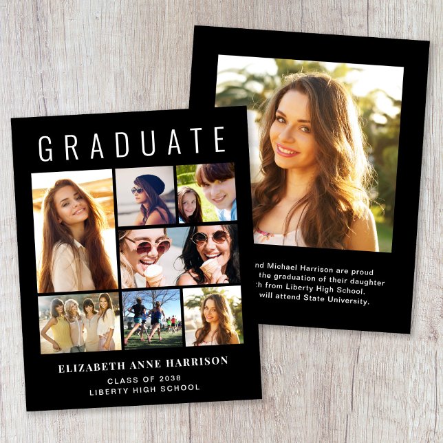 Budget 8 Photo Black Graduation Faire-part (Budget 8 Photo Black Graduation Announcement)