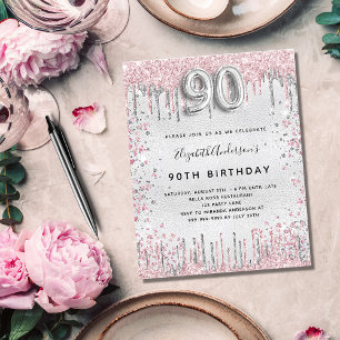 Budget 90e anniversaire argent rose invitation