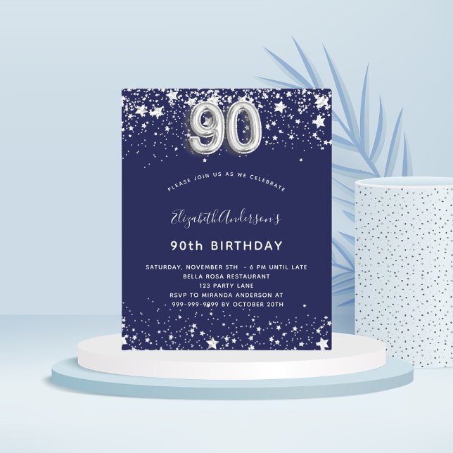 Budget 90e anniversaire marine bleu argent invitat (Créateur téléchargé)