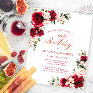 BUDGET 90e anniversaire Red Pink Floral Invitation