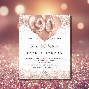 Budget 90e anniversaire rose invitation ballons d'