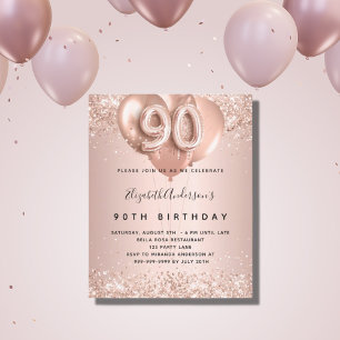 Budget 90e anniversaire rose invitation ballons d'