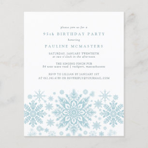 BUDGET 95e anniversaire Bleu Snowflake Invitation