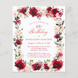 BUDGET 95e anniversaire Invitation rose rose rose 