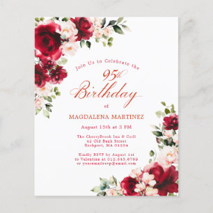 BUDGET 95e anniversaire Rose rouge Invitation