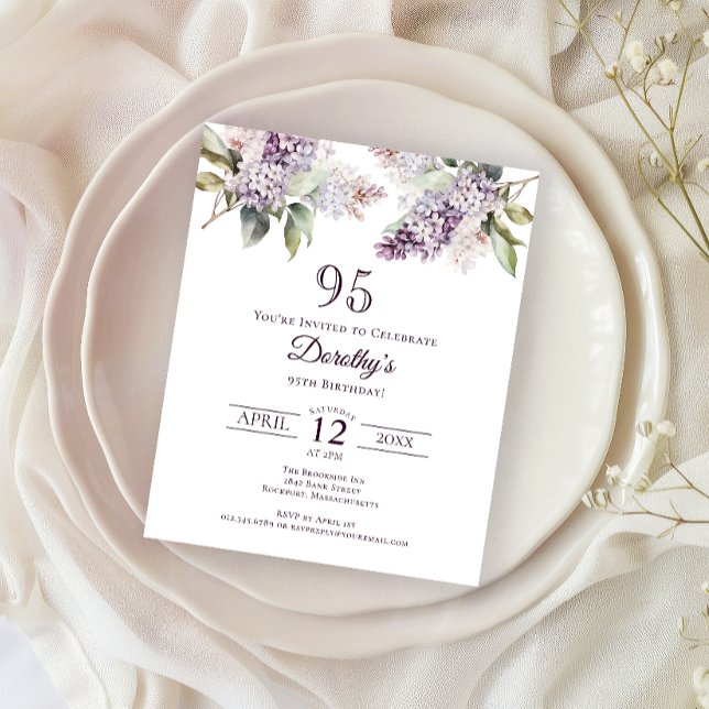 BUDGET 95e fête d'anniversaire Purple Lilac Floral (Créateur téléchargé)