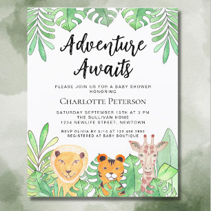 Budget Adventure Attend Animaux Baby shower Invita
