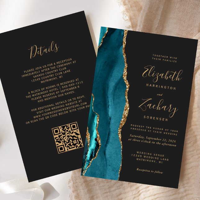 Budget Agate Bleu Sarcelle Foncé Code QR Mariage (Créateur téléchargé)