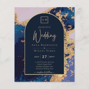 Budget Agate Blue Gold Wedding Inviter QR Code RSV