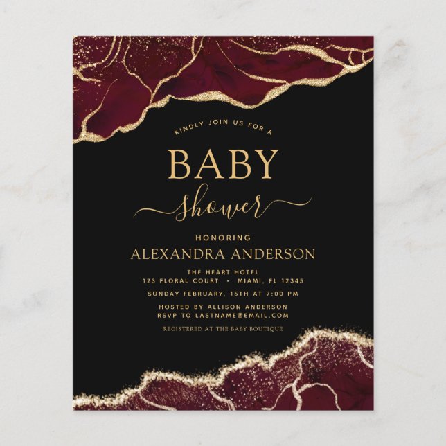 Budget Agate Bourgogne Baby shower Gold Invitation (Devant)