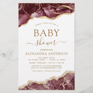 Budget Agate Bourgogne Baby shower Gold Invitation