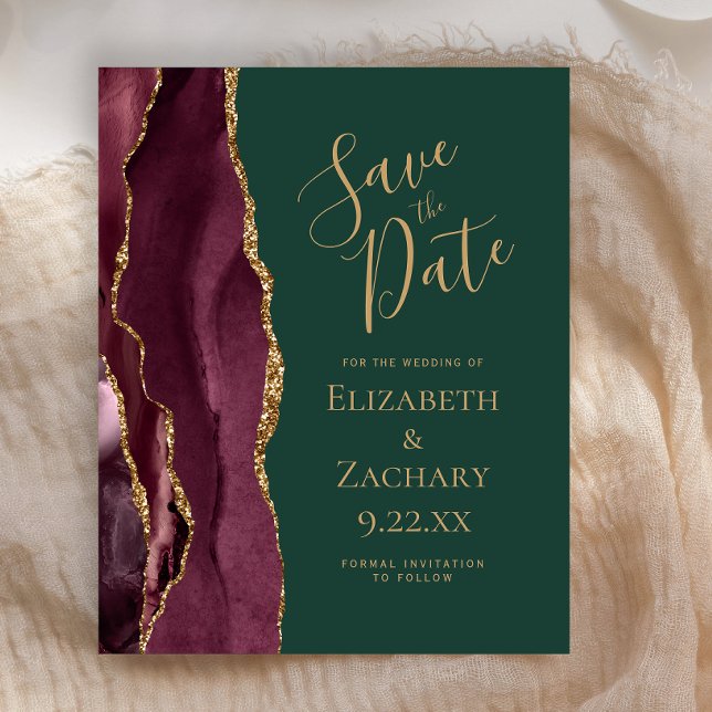 Budget Agate Burgundy Gold Green Save the Date (Créateur téléchargé)