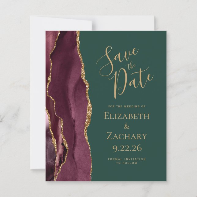Budget Agate Burgundy Gold Green Save the Date (Devant)