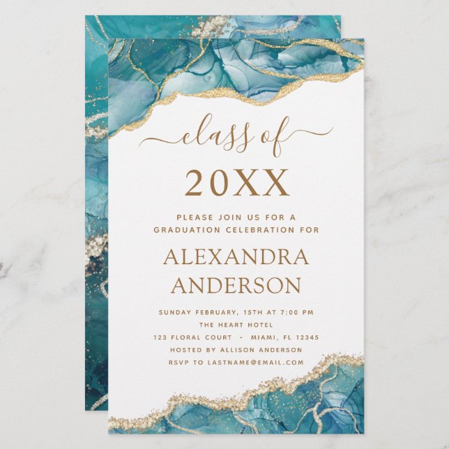 Budget Agate Graduation 2023 Turquoise Gold Blue (Devant / Derrière)