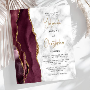 Budget Agate Marbre Bourgogne Gold Wedding Invitat