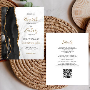 Budget Agate Marbre Noir Or Code QR Mariage
